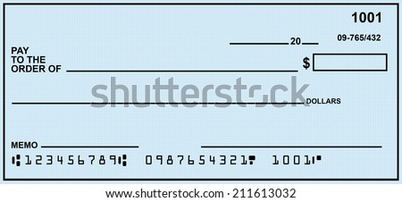 Blank Check With Generic Blue Background.  Fake Numbers For Account Information.