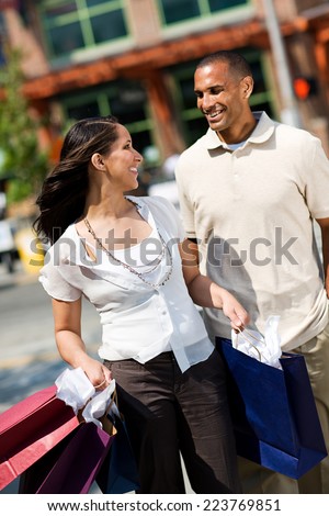Couple Shopping In Urban Area Having A Good Day