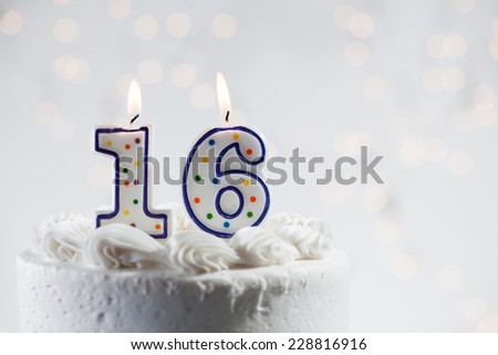 Happy 16th Birthday With Cake And Candles