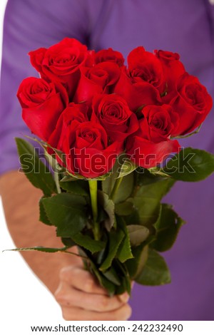 Valentine: Man Holds Bunch Of Roses For Girlfriend