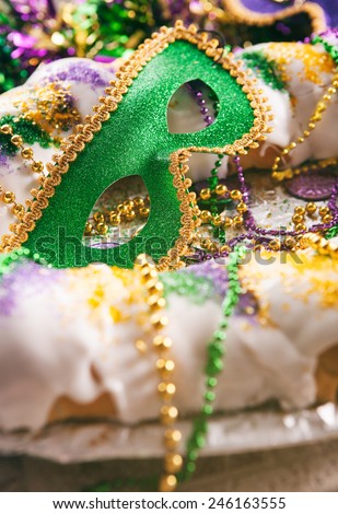 Mardi Gras: Focus On Green Party Mask In King Cake