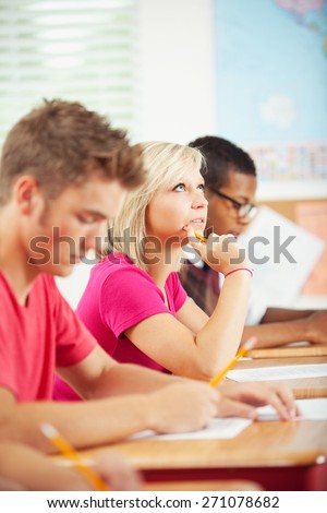 High School: Students Taking a Quiz