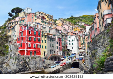 Bright houses in the village in Italy. Cinque Terre