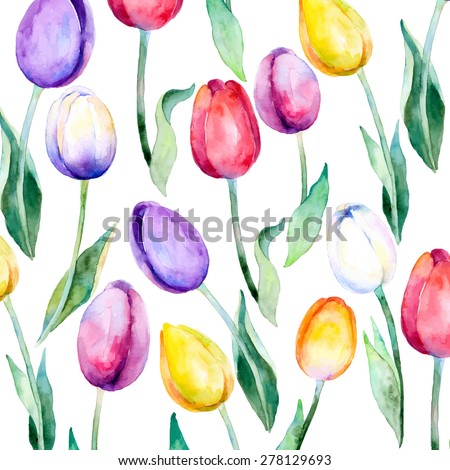 Flower  background. Flower tulips over white. Floral spring Vector pattern. Tulips pattern