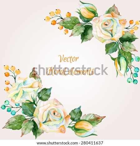 Set of watercolor floral bouquets for design. Illustration of white roses. Nature color. Watercolor flowers. Floral elements for your design