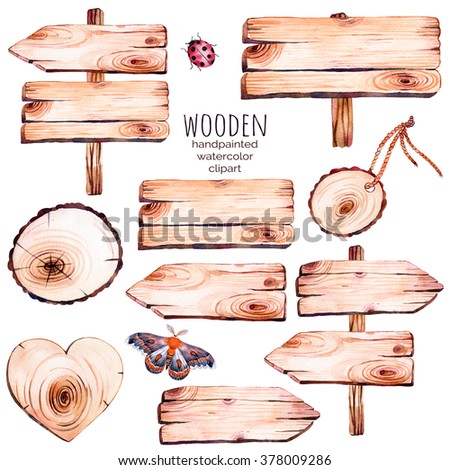 This handpainted collection of 9 watercolor wood slices clipart.Wood pointer, board,wooden heart,butterfly in watercolor.Can be used for frames,invitations,lettering,wedding,greeting cards and more.