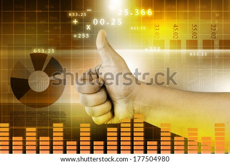 Businessman thumb up. businessman approving a chart