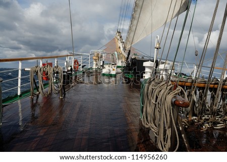 In the storm on a sailing vessel