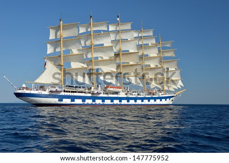 Cruise ship sailing. The world's largest sailing ship