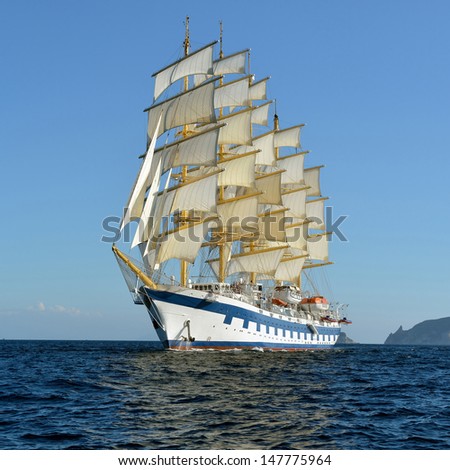 Flying in the wind. Sailing ship