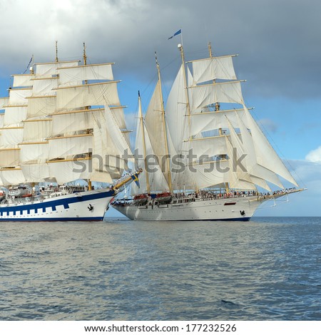 Ships in the ocean. Series of ships and yachts