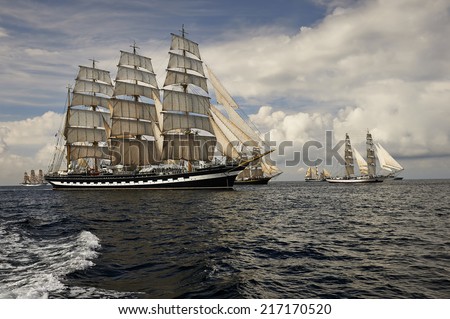 Sailing ship regatta. Series of ships and yachts