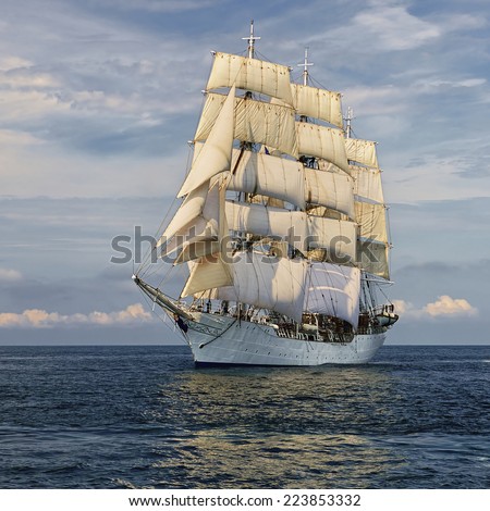 Sailing ship in the open ocean