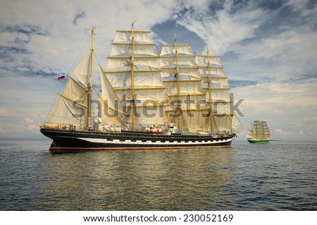 Sailing ships regatta. Seascape. Series of ships and yachts