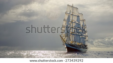 Sailing ship and stormy sky. Collection best yachts and ships