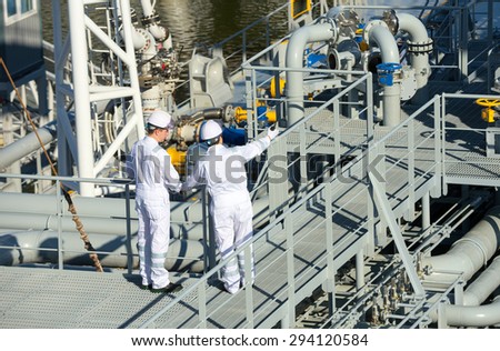 Oil And Gas Industry. Work on the gas tanker safety monitor. industrial