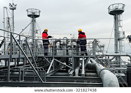 Oil And Gas Industry. Work on the gas tanker safety monitor. industrial