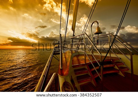 Sailing yacht at sunset in the sea. Instagram effect. Sailing. Yachting
