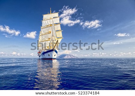 Sailing ship. Luxury holidays cruises. Yachting and Sailing