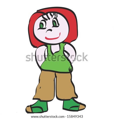 stock photo : Cute little red hair girl cartoon