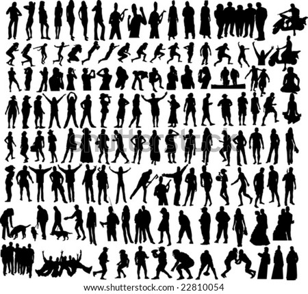 stock vector : Many people silhouettes in vector clip-art