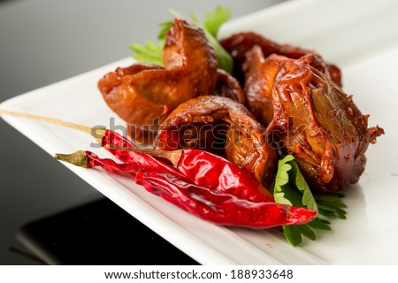 Braised chicken gizzard, Chinese cuisine.