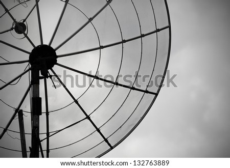 Telecommunication concept. Old satellite antenna - bad communication