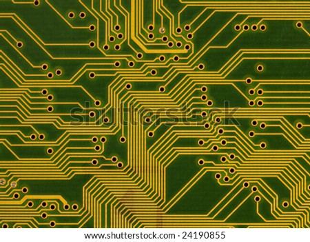 Close-up green circuit board background in hi-tech style