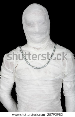 Egypt mummy portrait with chain of neck on black
