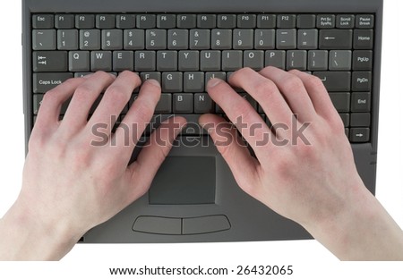 Male hand on keyboard on the white background