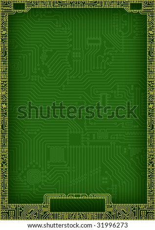 Hi-tech dark green abstract circuit board blank frame