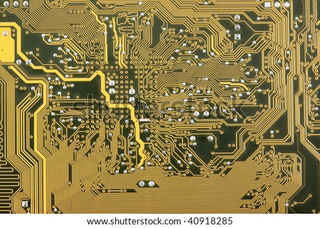 Industrial hi tech green circuit background with golden electric paths