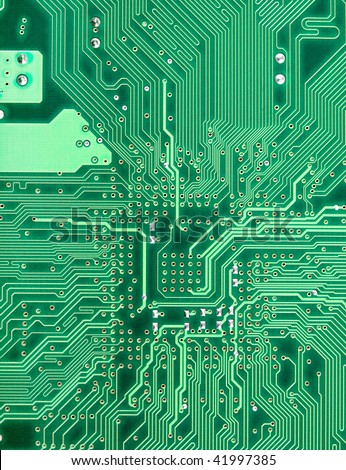 Background from green circuit board close up