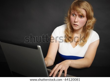 Young woman scares the content of Internet sites