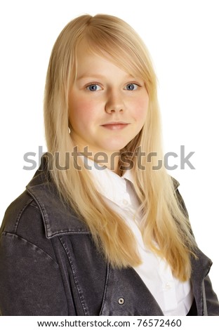 stock photo Portrait of a girl teen with blond hair and pale skin