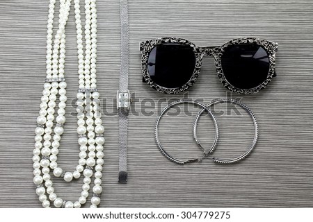 Women accessories, Still life of fashion woman. Overhead of essentials fashion woman objects.