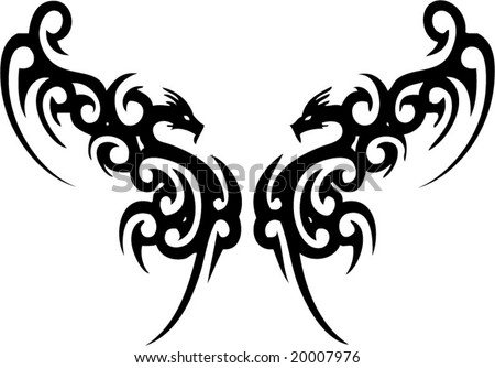 dragon tribal tattoos. stock vector : Dragon tribal