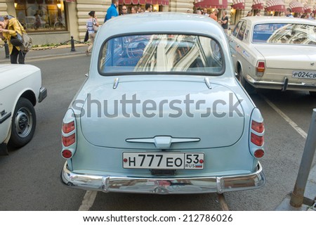 MOSCOW, RUSSIA - July 26, 2014: Car Moskvich-403IE on retro rally Gorkyclassic,  GUM, Moscow, rear view