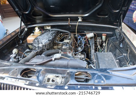 MOSCOW, RUSSIA - July 26, 2014: The engine of the Soviet retro car GAZ-24 \