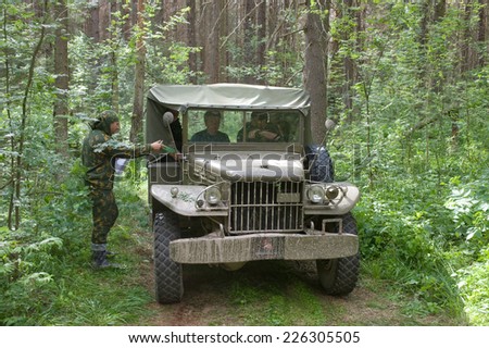 CHERNOGOLOVKA, MOSCOW REGION, RUSSIA-JUNE 21, 2013: Old U.S. army Dodge WC-51 on retro rally in the woods, 3rd international meeting \