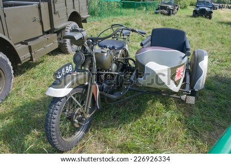 CHERNOGOLOVKA, MOSCOW REGION, RUSSIA -JUNE 21, 2013:  Japanese old military Rikuo motorcycle Type 97 (a copy of the Harley-Davidson) at the 3rd international meeting of \