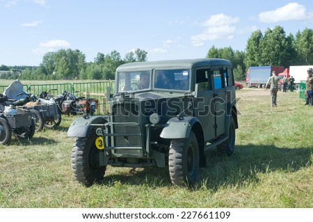 CHERNOGOLOVKA, MOSCOW REGION, RUSSIA - JUNE 21, 2013: The British commander\'s car Humber FWD at the 3rd international meeting of \