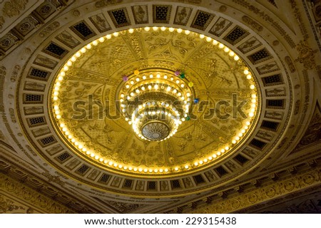 MOSCOW, RUSSIA - January  6, 2013: Beautiful chandelier historic restaurant \