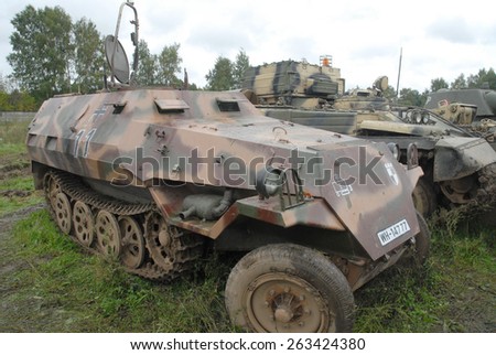 MOSCOW REGION, RUSSIA - September 10, 2006: Czechoslovak post-war armored vehicle Tatra OT-810 in the Museum in Kubinka, front angle view