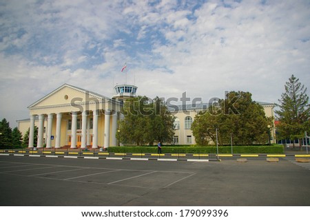 SIMFEROPOL, UKRAINE - MAY 13, 2012: Simferopol International Airport - hall and airport control tower, Simferopol, Crimea, Ukraine on May 13, 2012