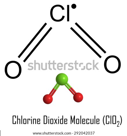 Formula and structure of Chlorine Dioxide Molecule (ClO2)-main component of MMS (Miracle Mineral Supplement,  Miracle Mineral Solution, Master Mineral Solution) is chlorine dioxide in water (CDS2).