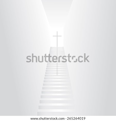 White stair up to christian cross religion