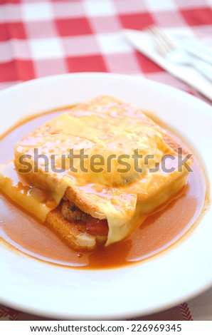 Typical Portugal food in Porto area: Francesinha