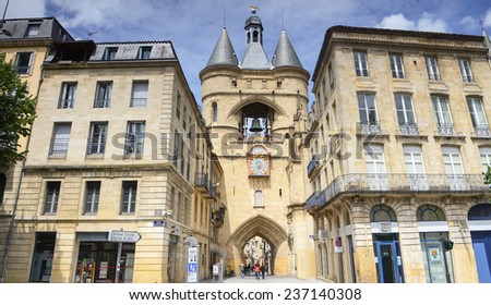 Bordeaux, France - May 5, 2014 : Clock of the Grosse Cloche door at Bordeaux, France