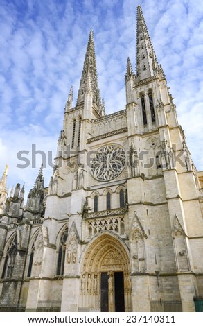 Bordeaux, France - May 5, 2014 : The facade of Cathedral of Saint Andre located at Bordeaux, France